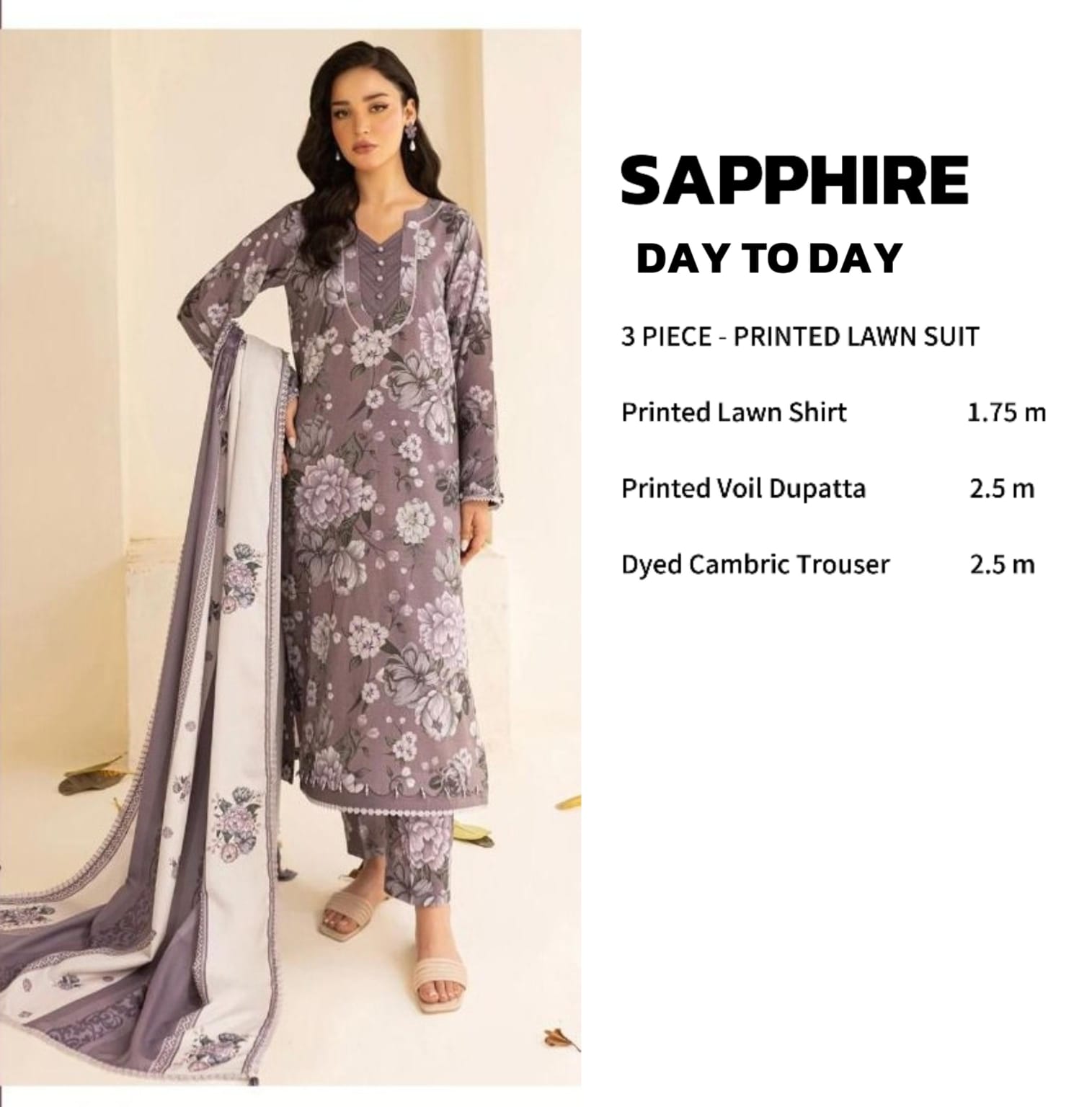 3pc Unstitched Digital Printed Sapphire Replica Suit